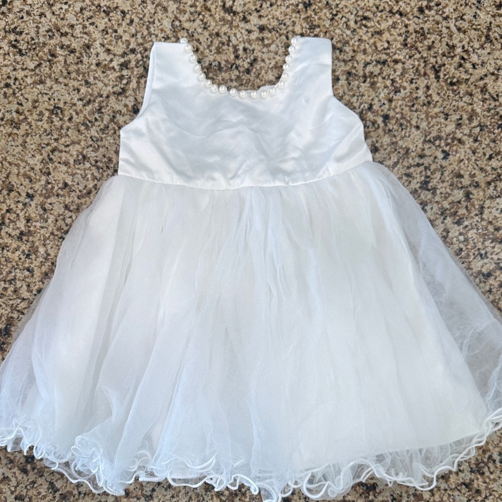 Elegant White Tulle Dress with Pearl Accents